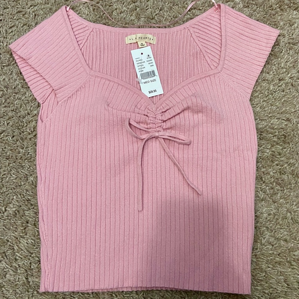 L.A. Hearts pink ribbed bow shirt